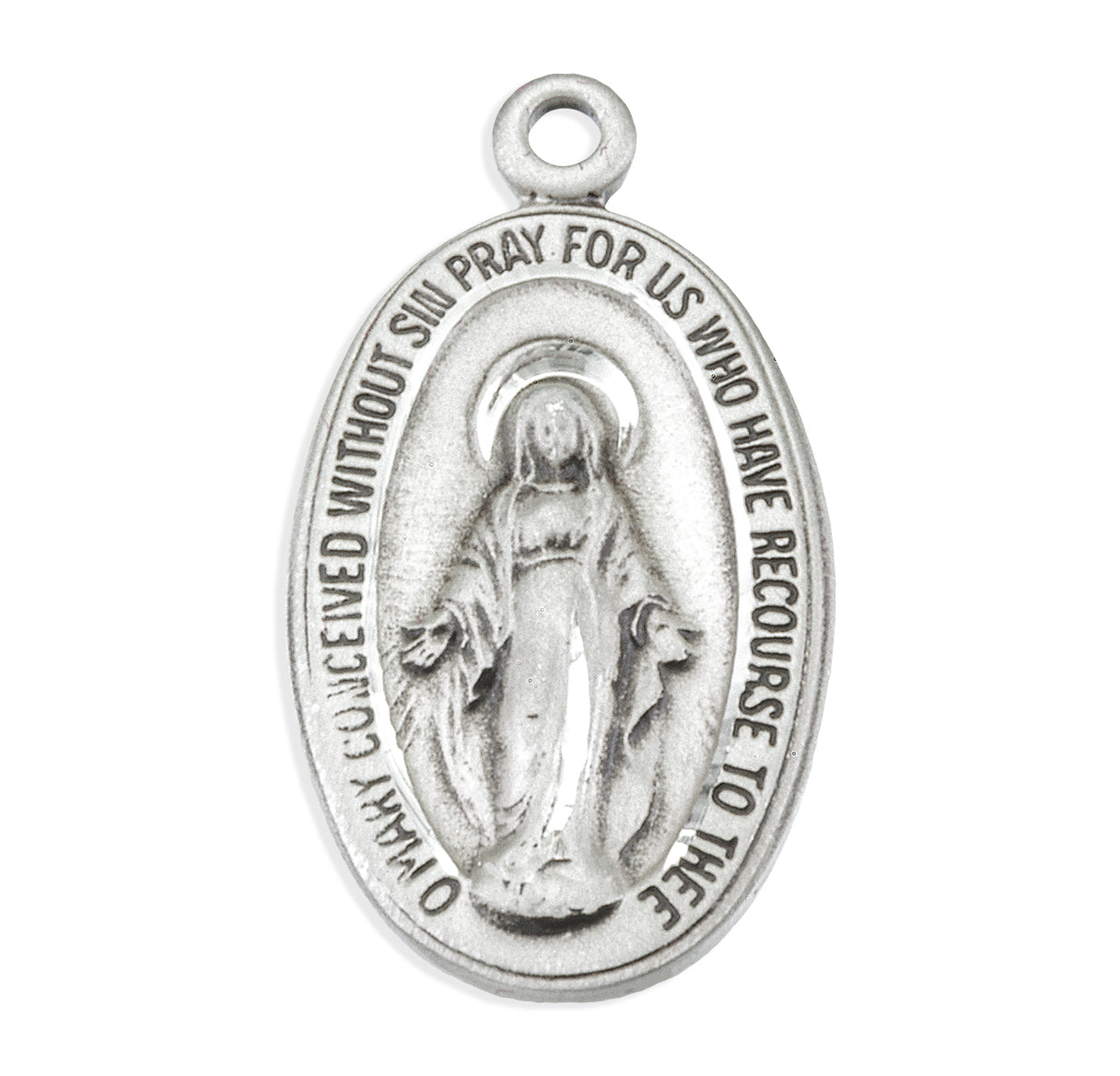 Sterling Silver Oval Miraculous Medal Pendant with Chain | .925 Silver