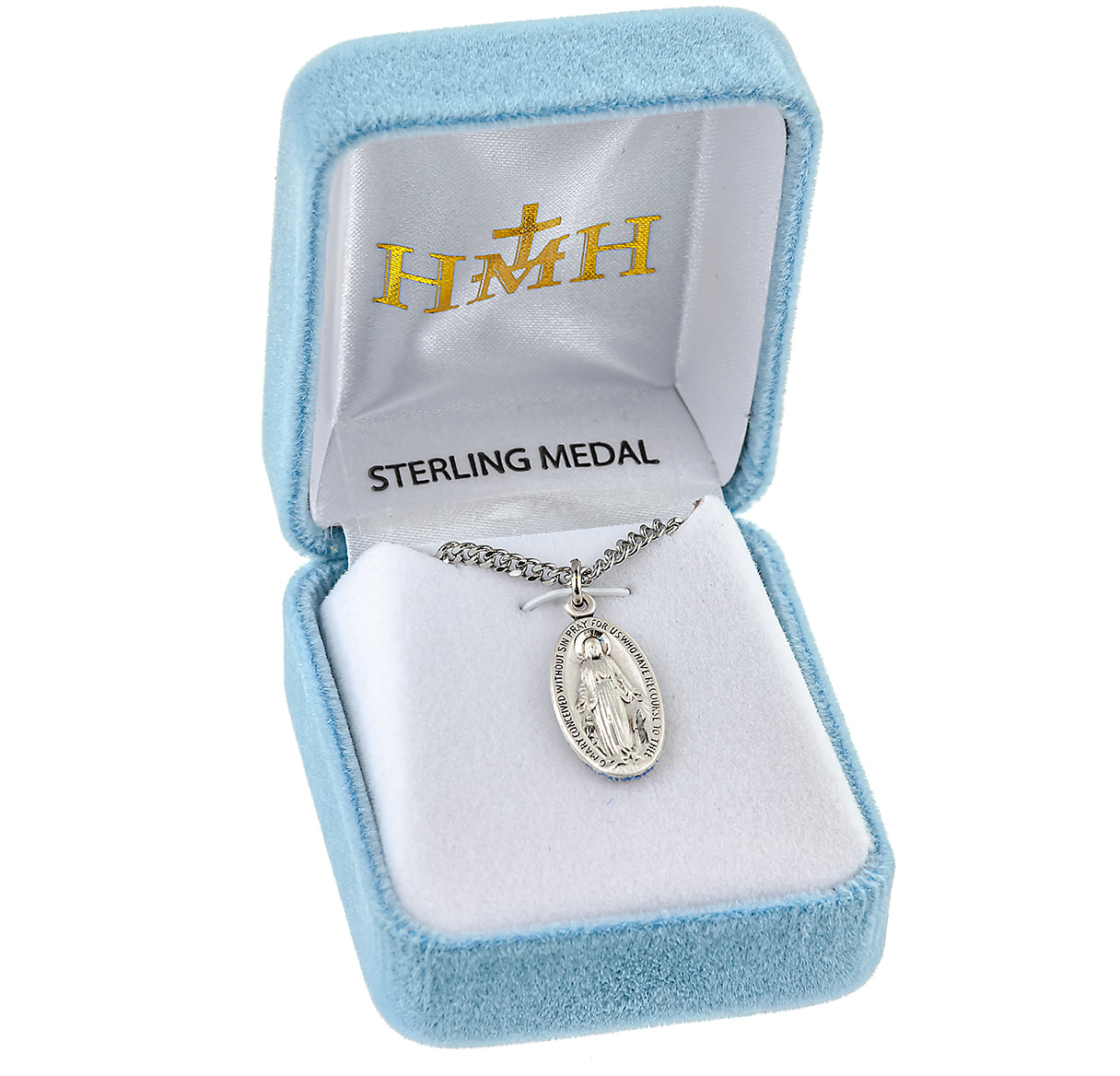 Sterling Silver Oval Miraculous Medal Pendant with Chain | .925 Silver