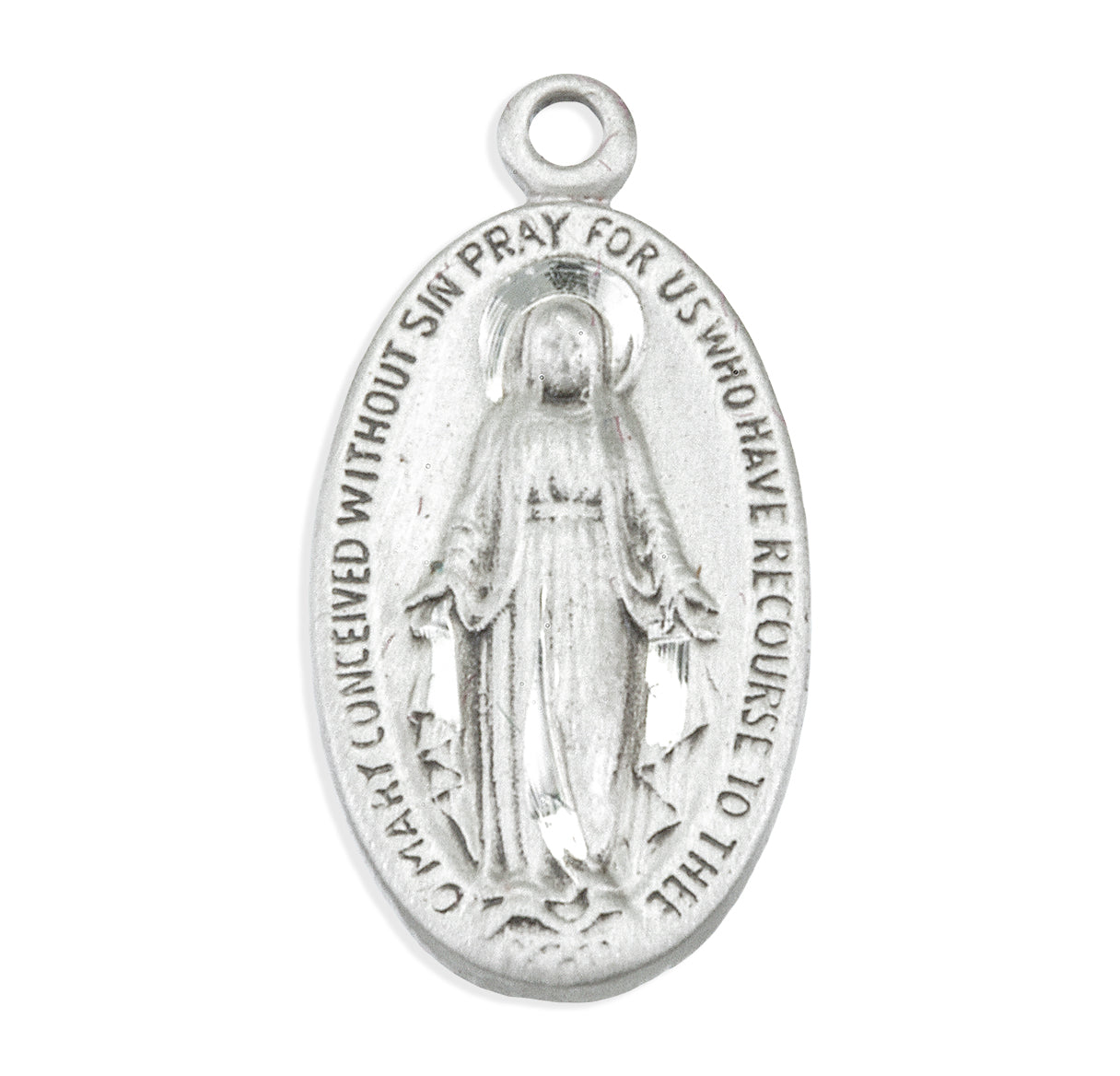 Sterling Silver Oval Miraculous Medal Pendant with Chain | .925 Silver
