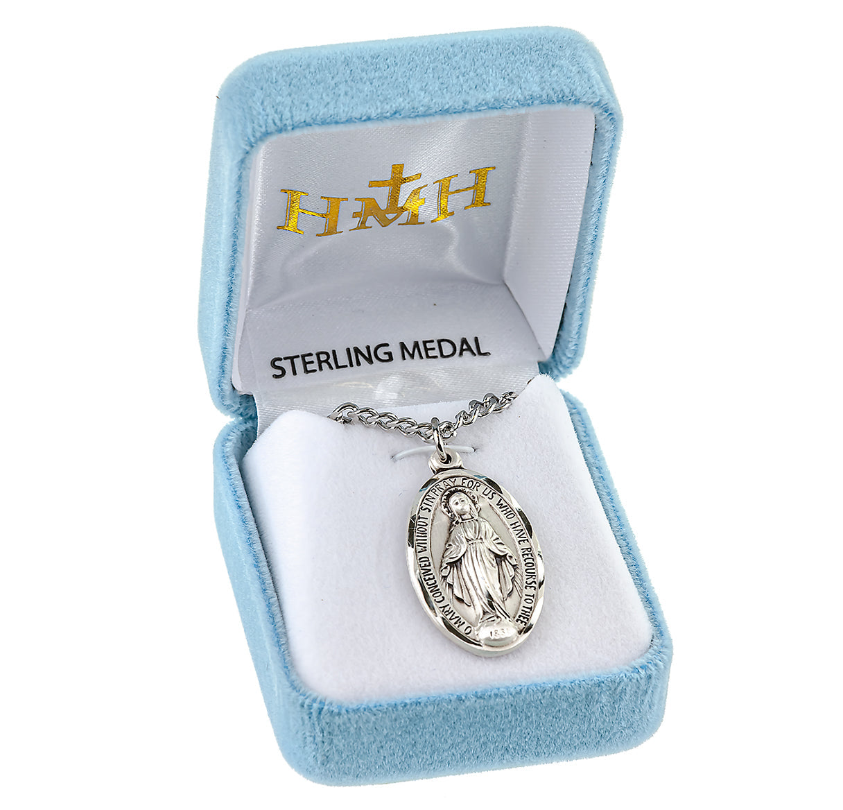 Sterling Silver Oval Miraculous Medal Pendant with Chain | .925 Silver