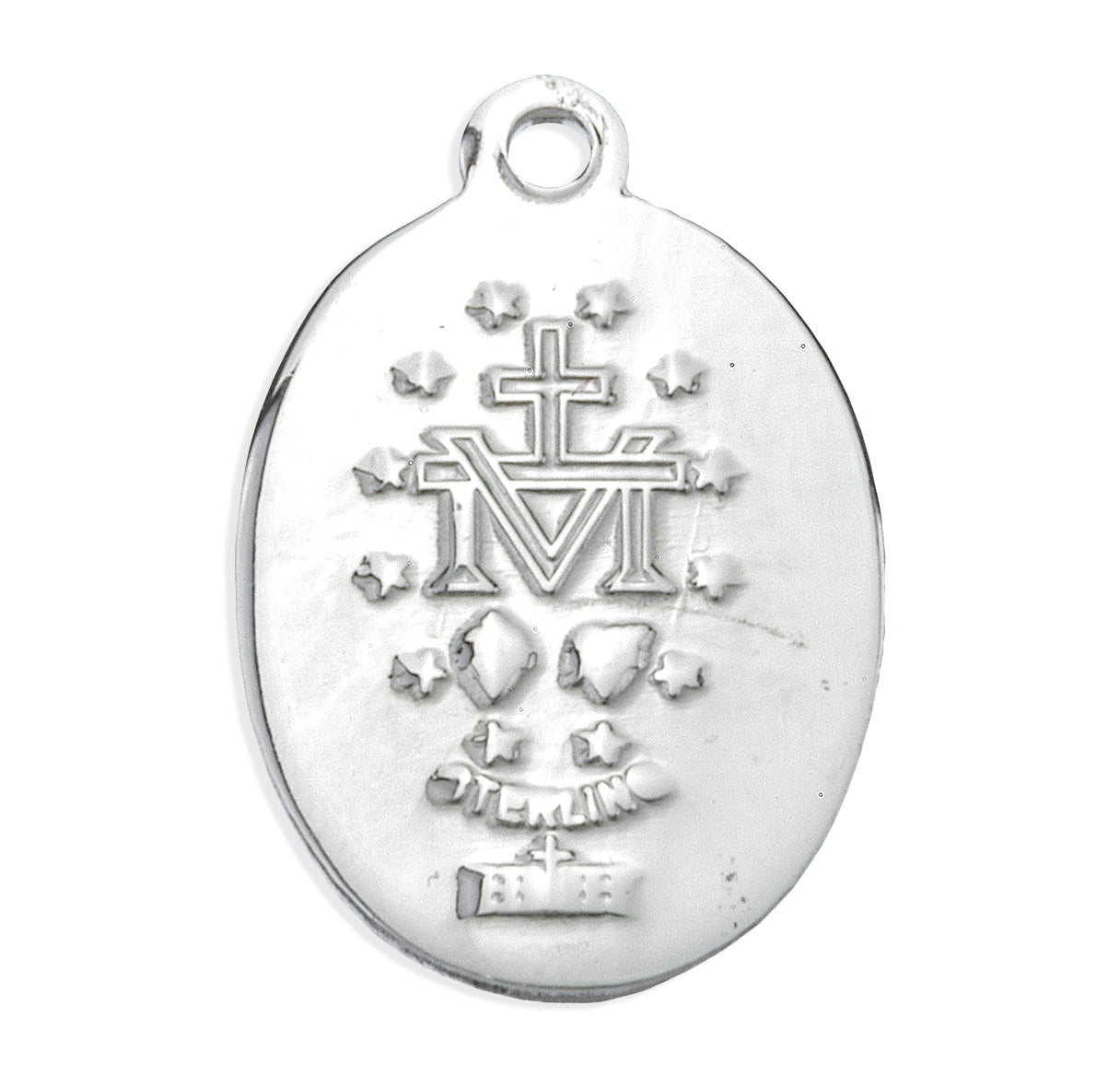 Sterling Silver Oval Blue Enameled Miraculous Medal Pendant with Chain | .925 Silver