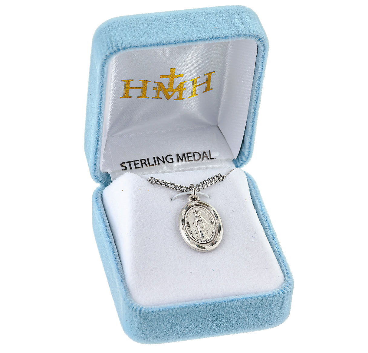 Sterling Silver Oval Miraculous Medal Pendant with Chain | .925 Silver