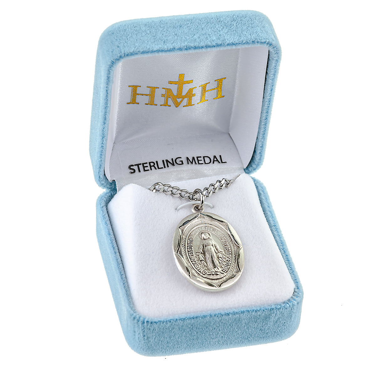 Sterling Silver Oval Miraculous Medal Pendant with Chain | .925 Silver
