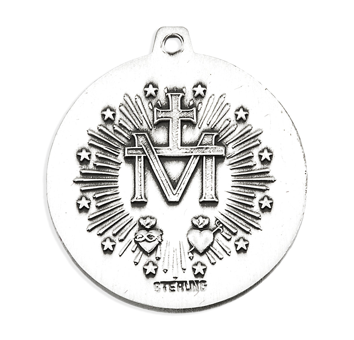 Sterling Silver Round Contemporary Miraculous Medal Pendant with Chain | .925 Silver