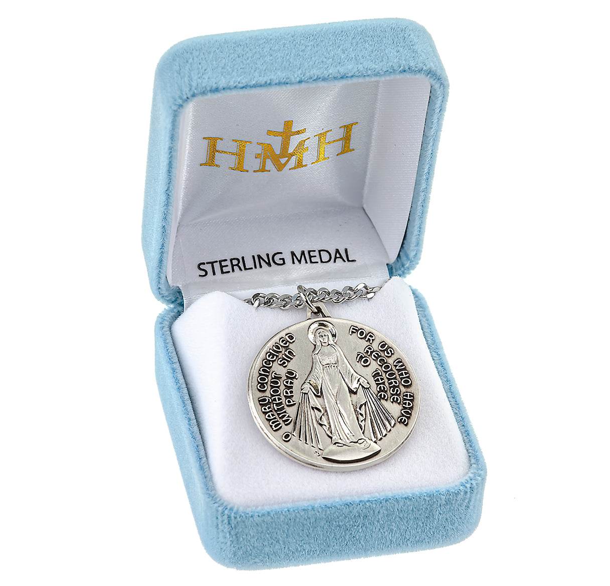 Sterling Silver Round Contemporary Miraculous Medal Pendant with Chain | .925 Silver