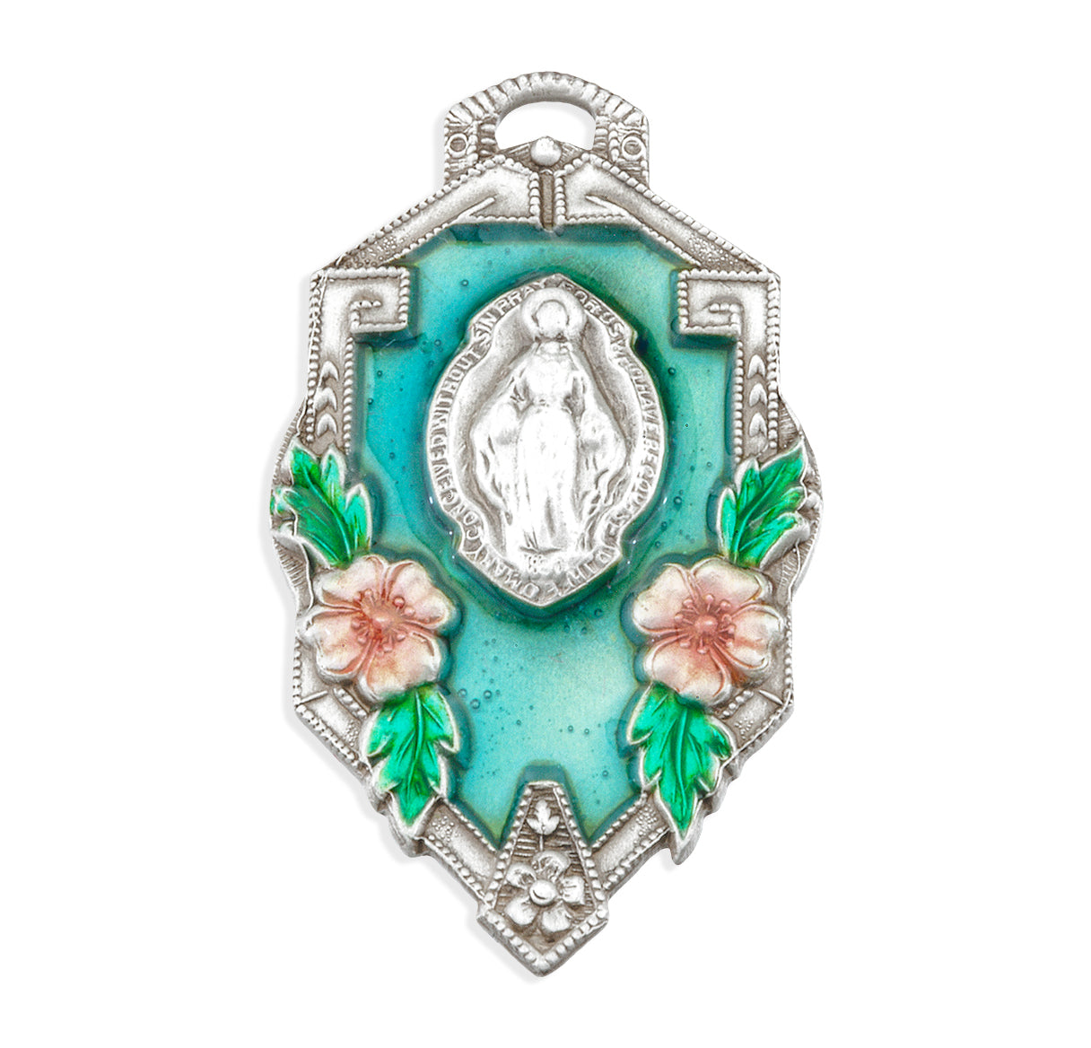 Sterling Silver Miraculous Medal Pendant with Chain in a Flower Frame | .925 Silver