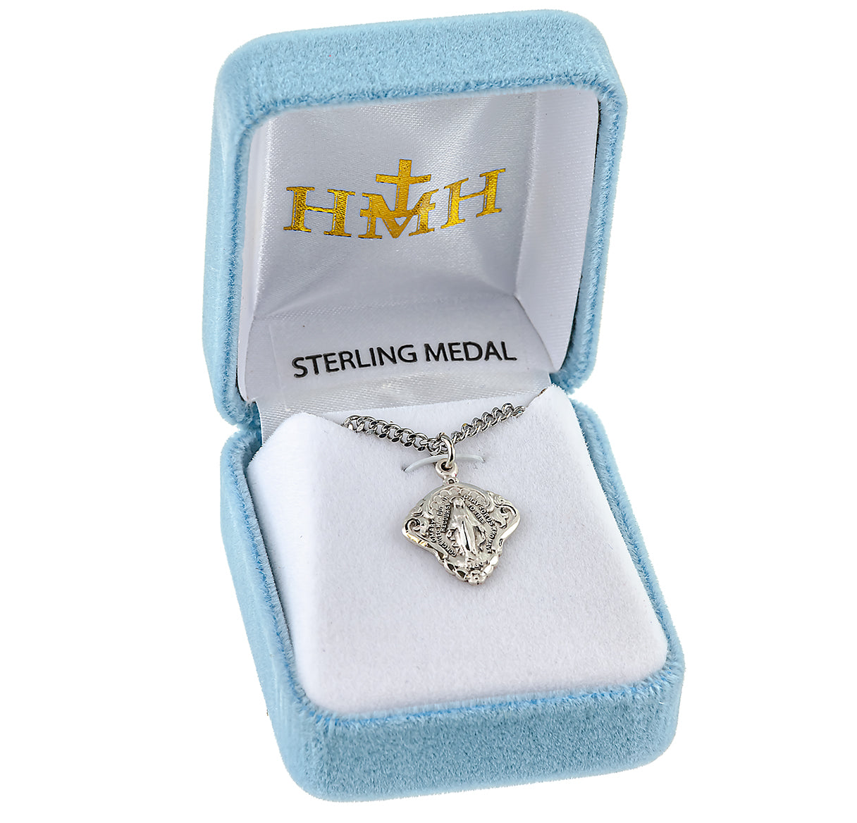 Sterling Silver Miraculous Medal Pendant with Chain with Baroque Scrolling Border | .925 Silver
