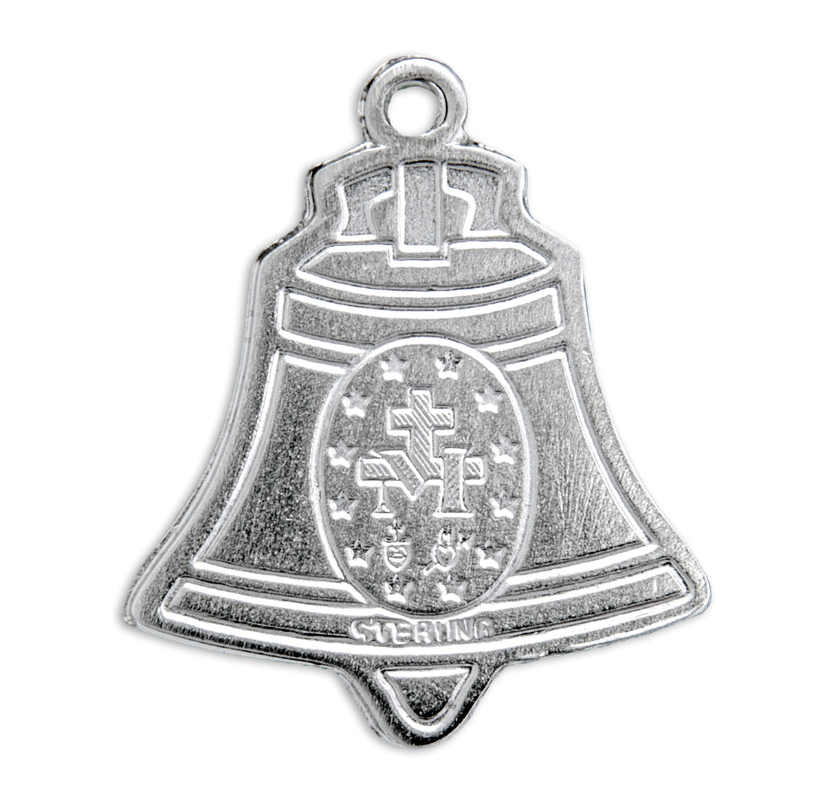 Sterling Silver Bell Miraculous Medal Pendant with Chain | .925 Silver