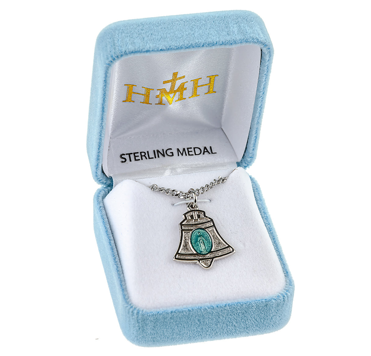 Sterling Silver Bell Miraculous Medal Pendant with Chain | .925 Silver