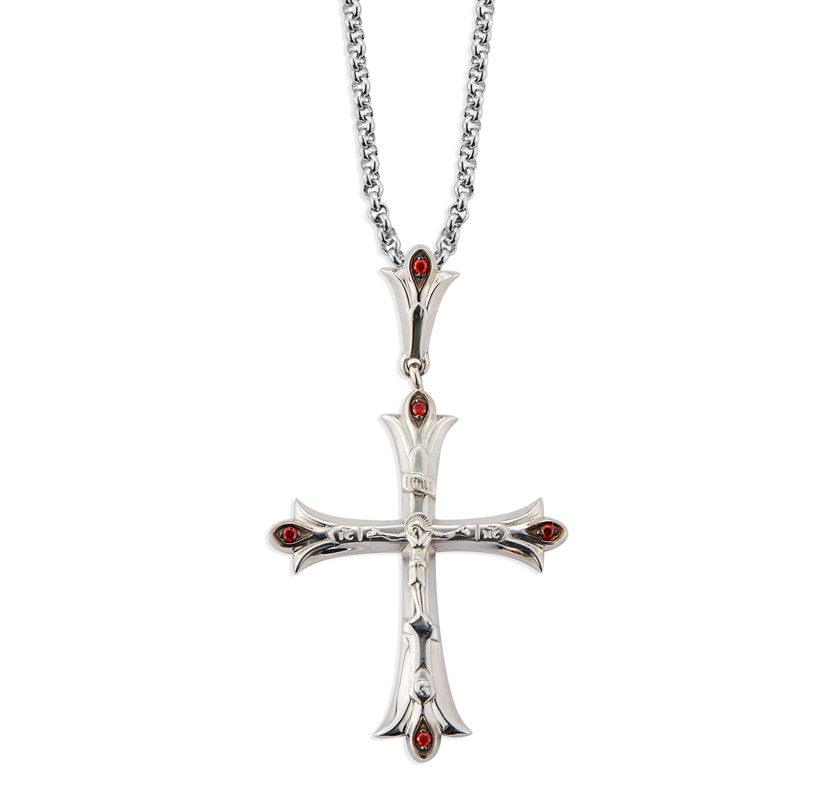 Sterling Silver Crucifix with Flared CZ Tips 24" Chain Necklace | .925 Silver