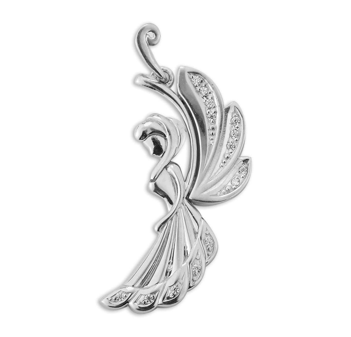 Sterling Silver Angel Profile with CZ Wings & Accents Necklace | .925 Silver