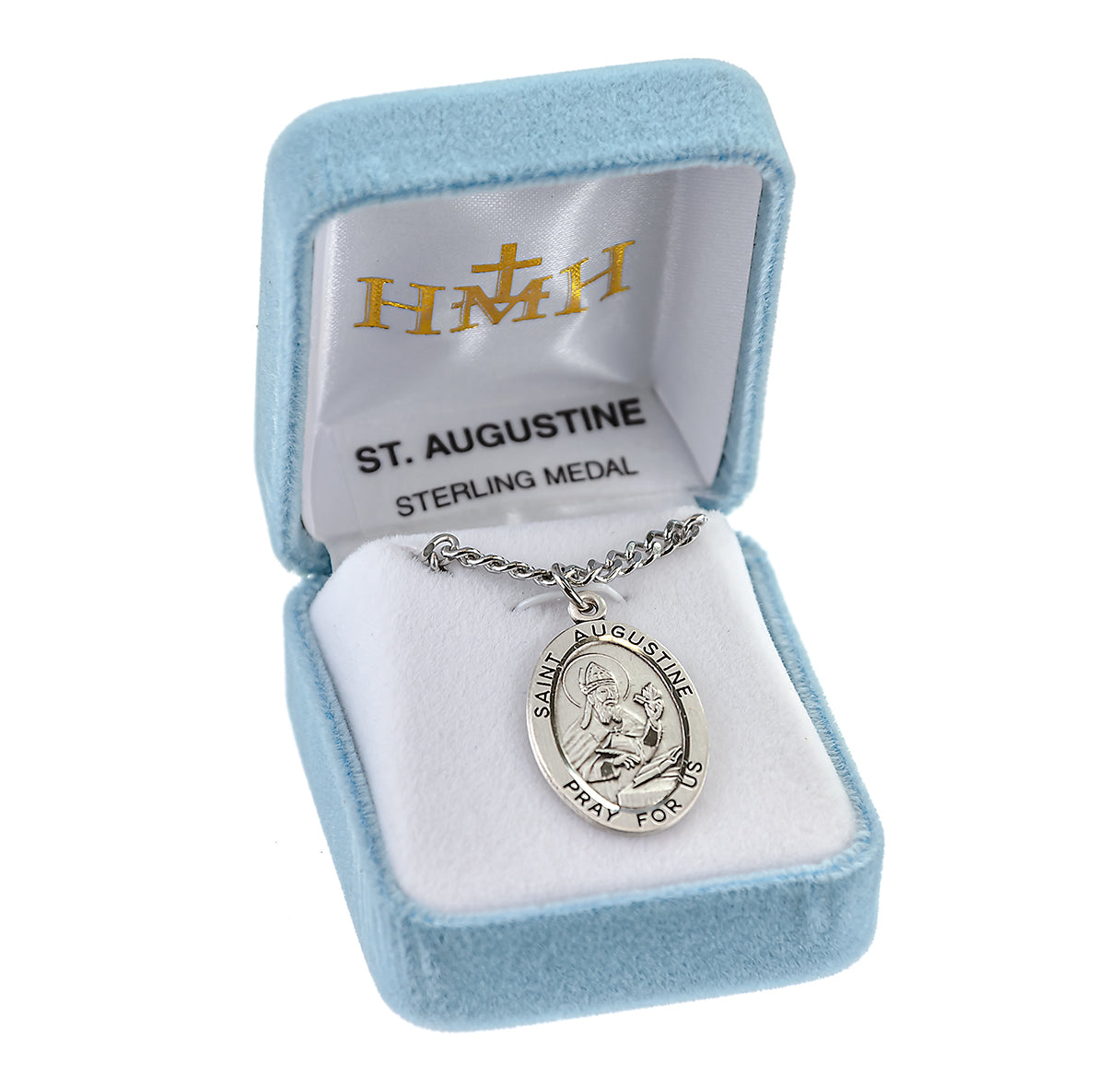 Patron Saint Augustine Oval Sterling Silver Medal Pendant with Chain | .925 Silver