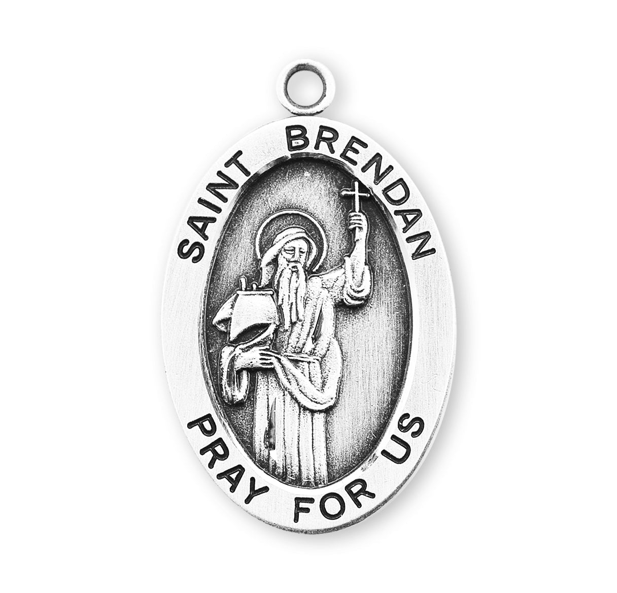 Patron Saint Brendan Oval Sterling Silver Medal Pendant with Chain | .925 Silver