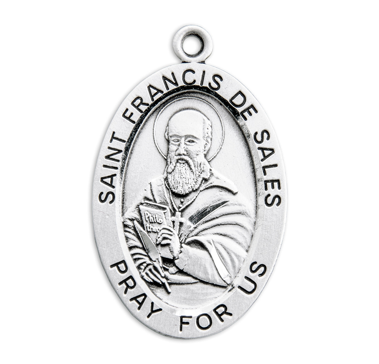 Patron Saint Francis De Sales Oval Sterling Silver Medal Pendant with Chain | .925 Silver