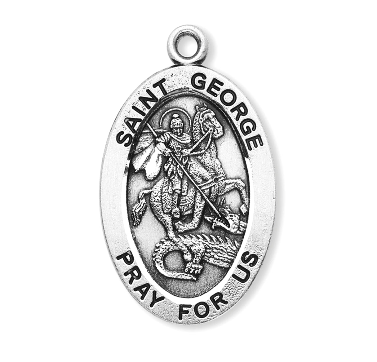 Patron Saint George Oval Sterling Silver Medal Pendant with Chain | .925 Silver