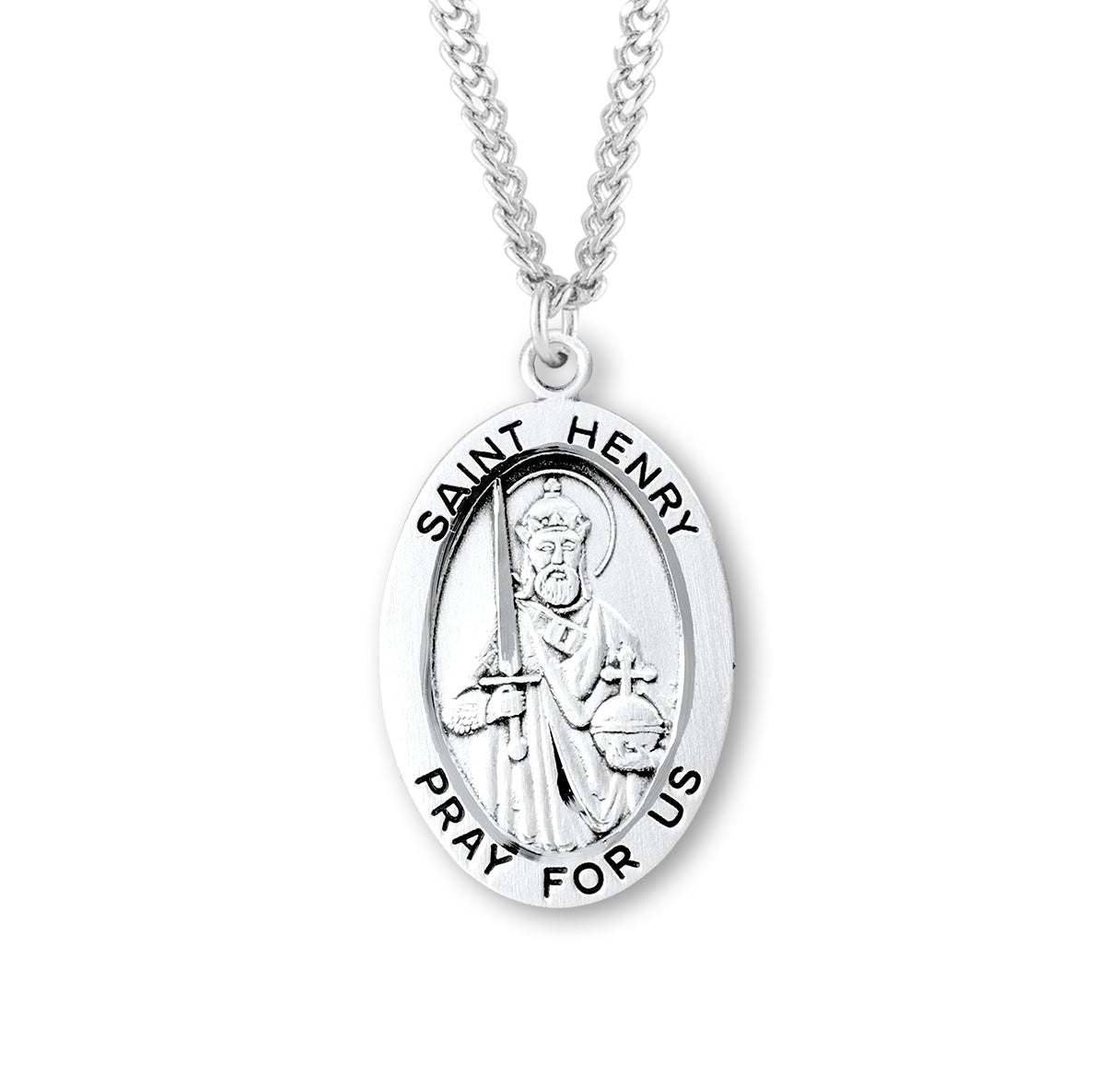 Patron Saint Henry Oval Sterling Silver Medal Pendant with Chain | .925 Silver