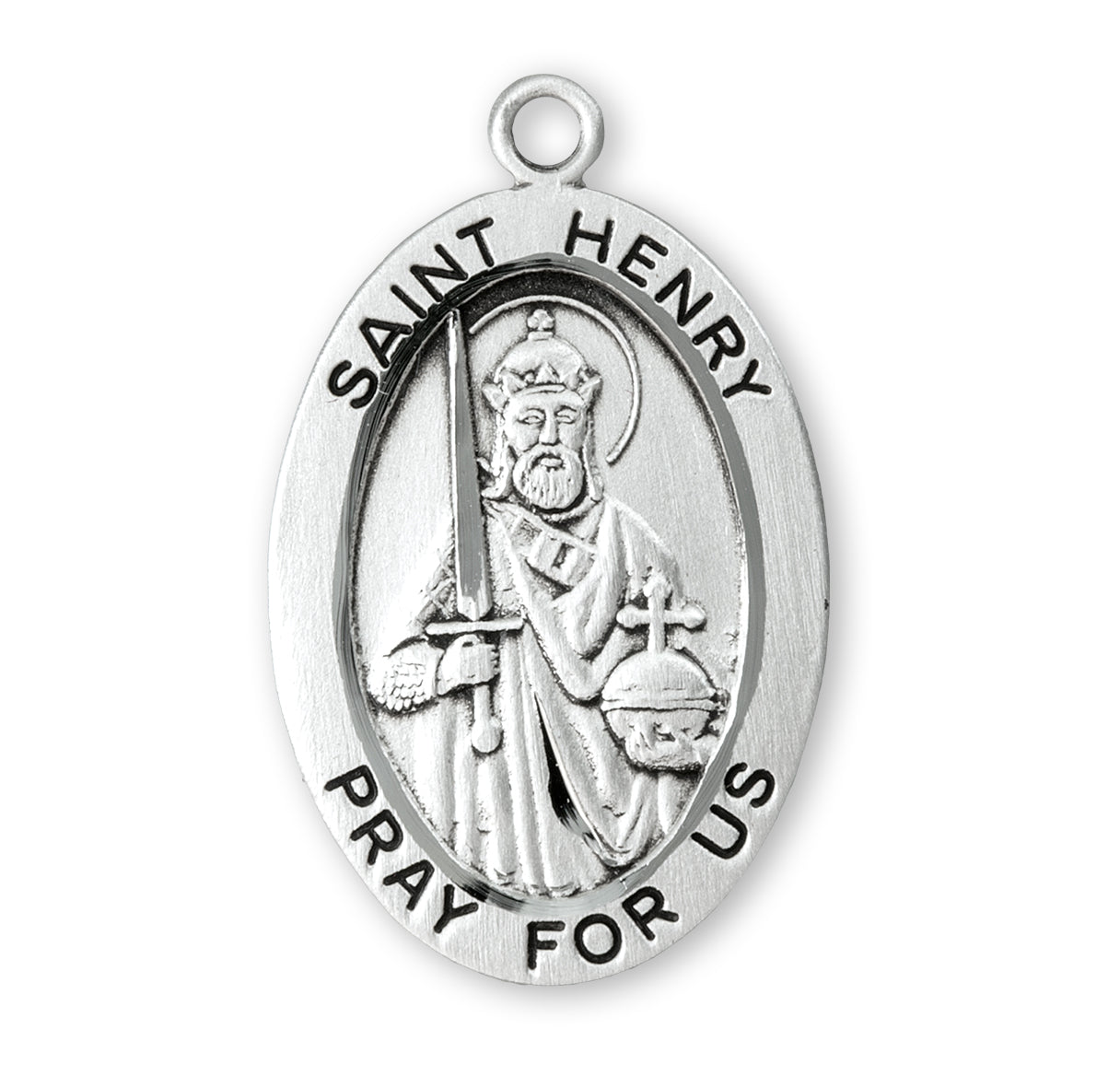 Patron Saint Henry Oval Sterling Silver Medal Pendant with Chain | .925 Silver