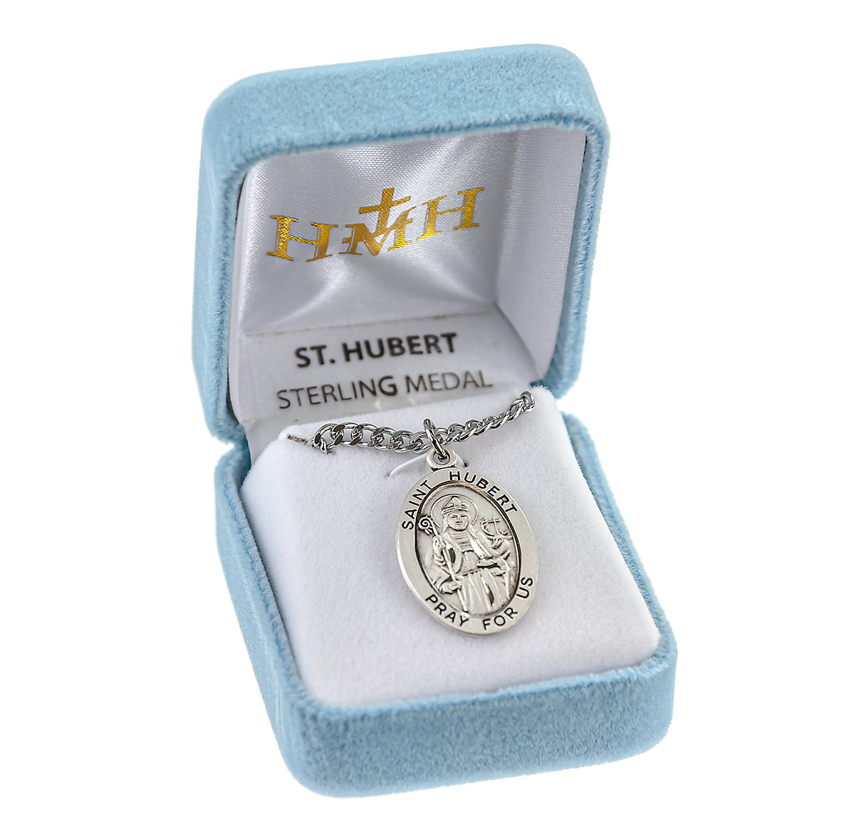 Patron Saint Hubert Oval Sterling Silver Medal Pendant with Chain | .925 Silver