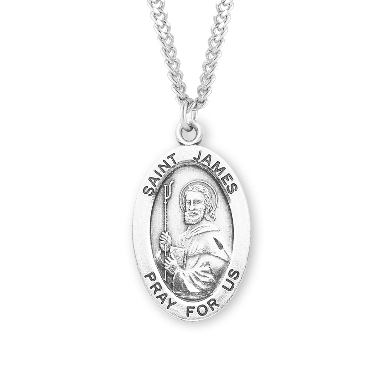 Patron Saint James the Greater Oval Sterling Silver Medal Pendant with Chain | .925 Silver