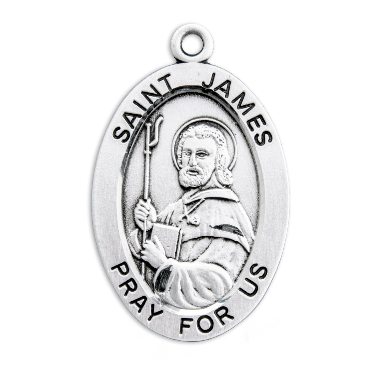 Patron Saint James the Greater Oval Sterling Silver Medal Pendant with Chain | .925 Silver