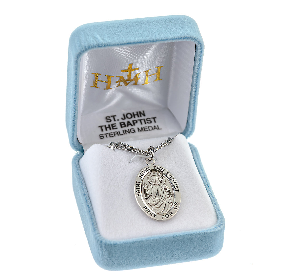 Patron Saint John the Baptist Oval Sterling Silver Medal Pendant with Chain | .925 Silver