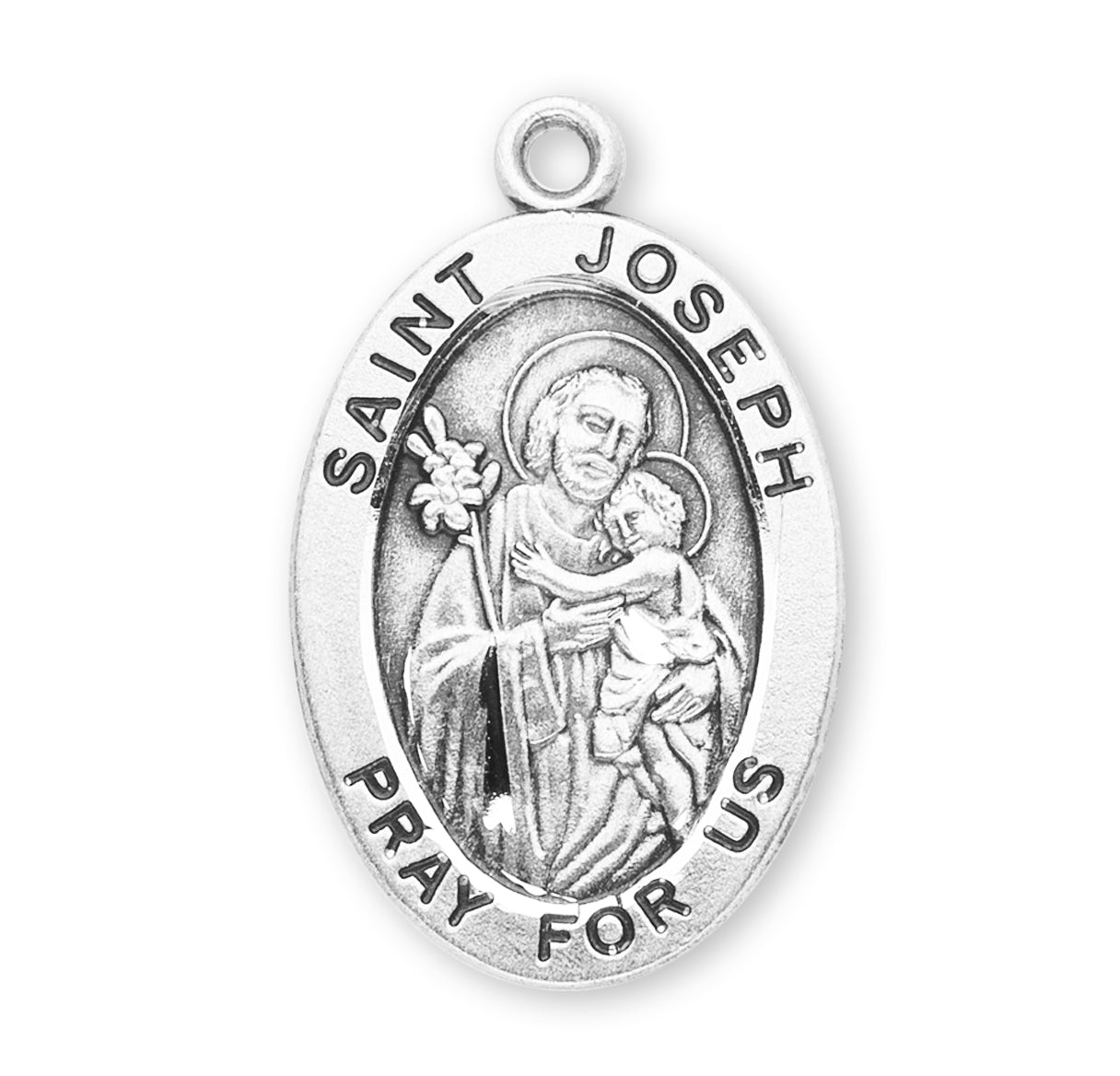 Patron Saint Joseph Oval Sterling Silver Medal Pendant with Chain | .925 Silver