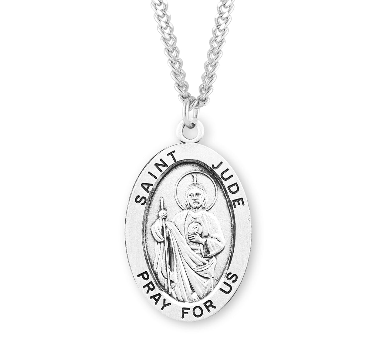 Patron Saint Jude Oval Sterling Silver Medal Pendant with Chain | .925 Silver