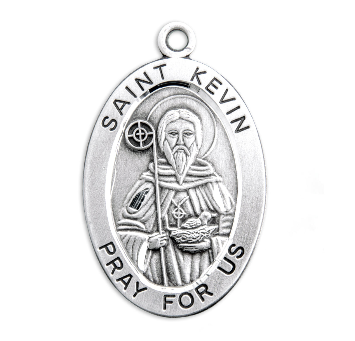 Patron Saint Kevin Oval Sterling Silver Medal Pendant with Chain | .925 Silver