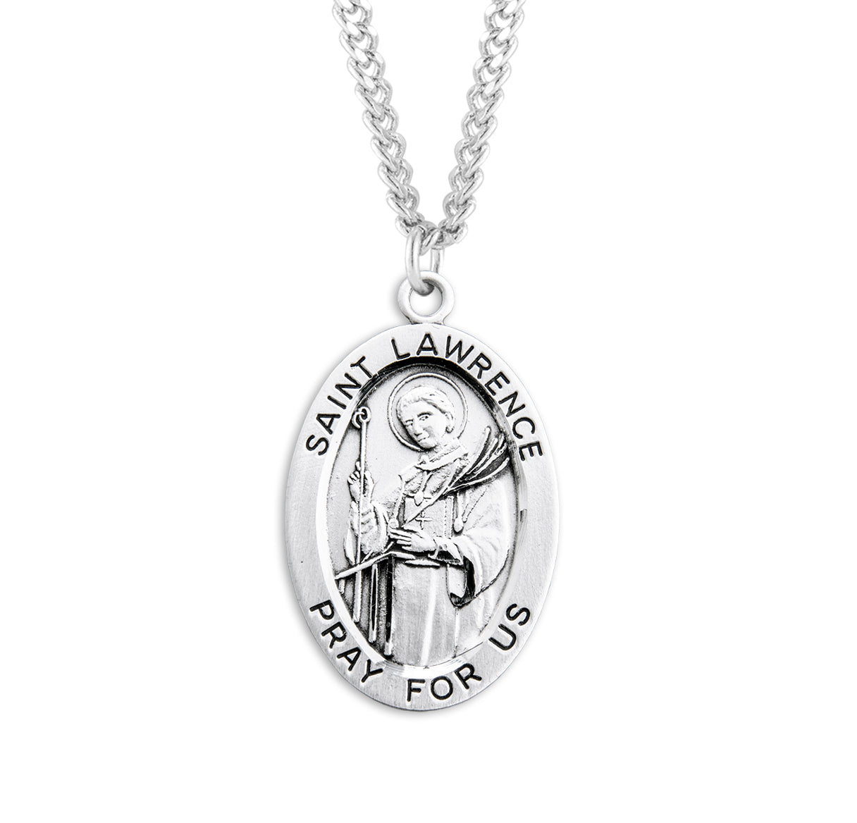 Patron Saint Lawrence Oval Sterling Silver Medal Pendant with Chain | .925 Silver