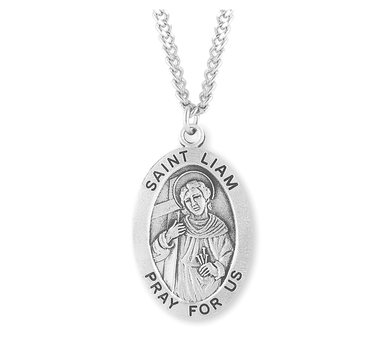 Patron Saint Liam Oval Sterling Silver Medal Pendant with Chain | .925 Silver