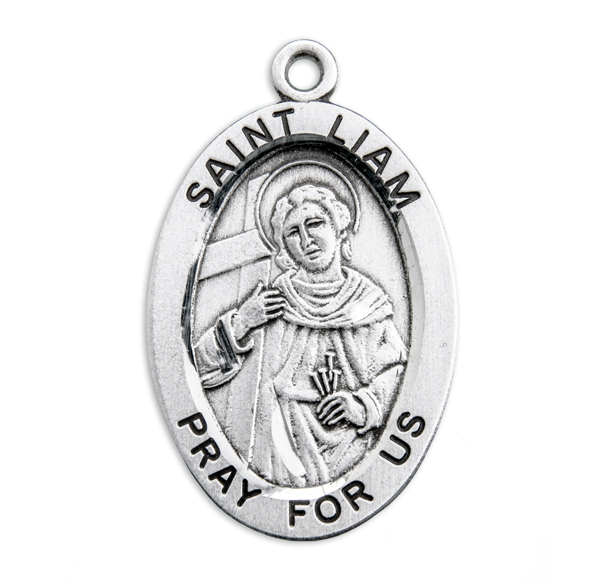 Patron Saint Liam Oval Sterling Silver Medal Pendant with Chain | .925 Silver