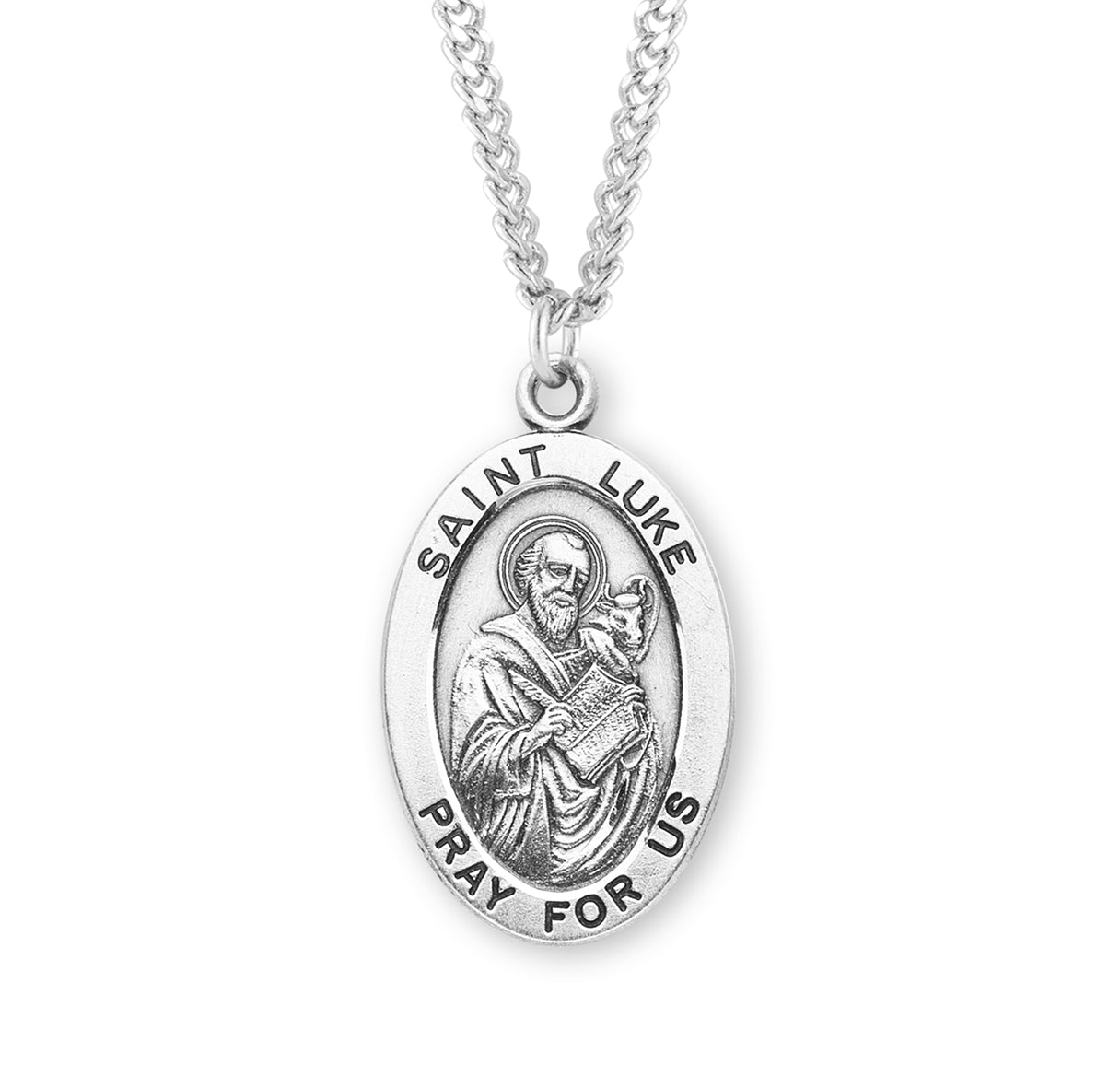 Patron Saint Luke Oval Sterling Silver Medal Pendant with Chain | .925 Silver