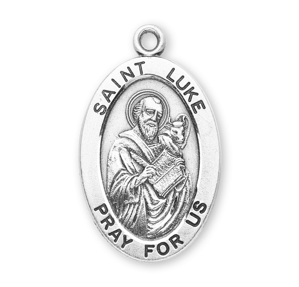 Patron Saint Luke Oval Sterling Silver Medal Pendant with Chain | .925 Silver