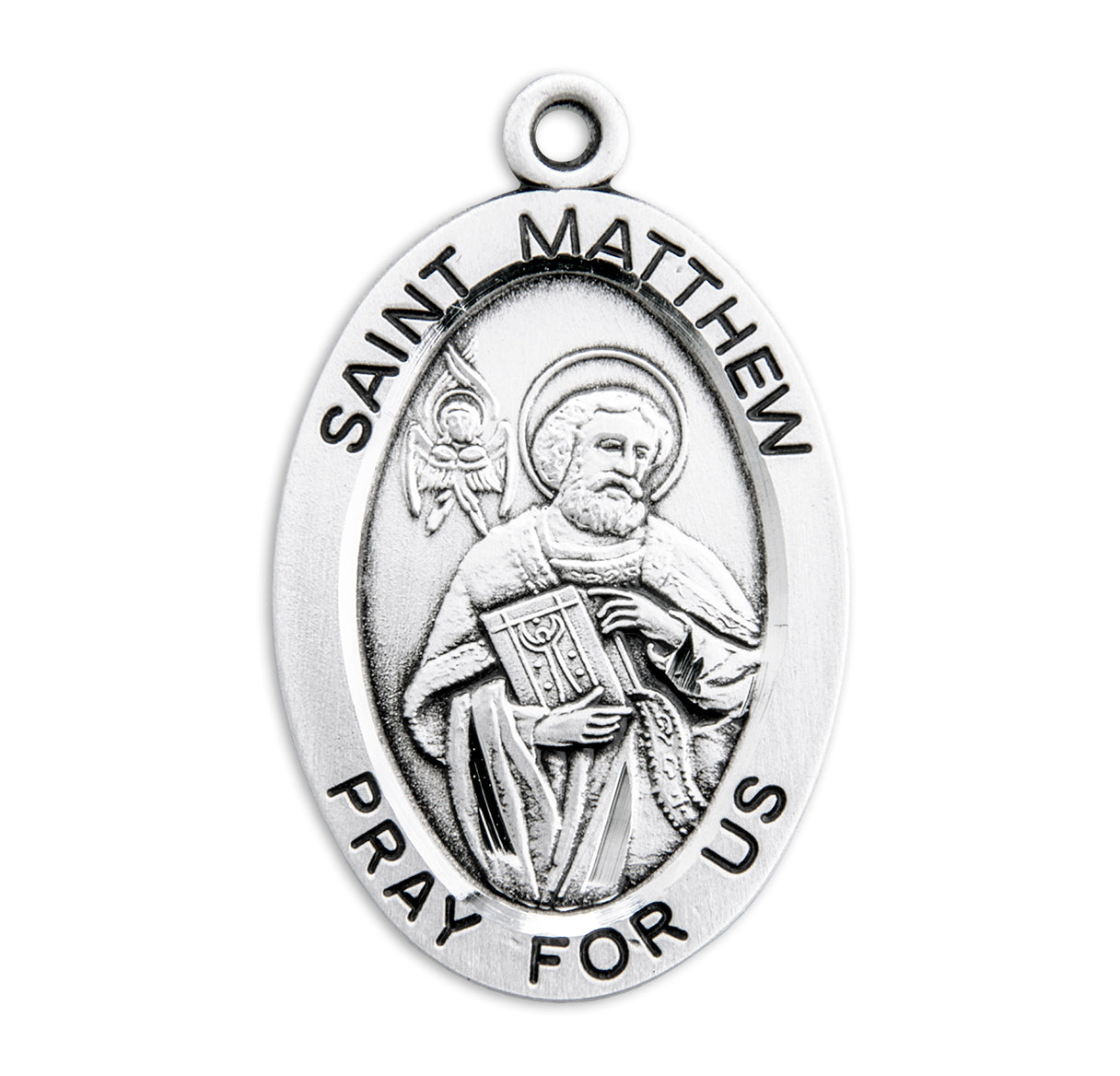 Patron Saint Matthew Oval Sterling Silver Medal Pendant with Chain | .925 Silver