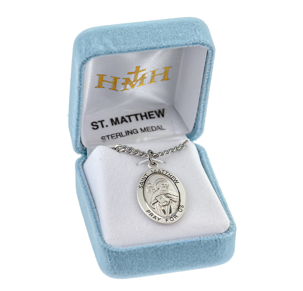 Patron Saint Matthew Oval Sterling Silver Medal Pendant with Chain | .925 Silver