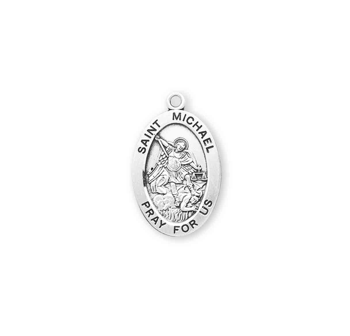 Patron Saint Michael Oval Sterling Silver Medal Pendant with Chain | .925 Silver