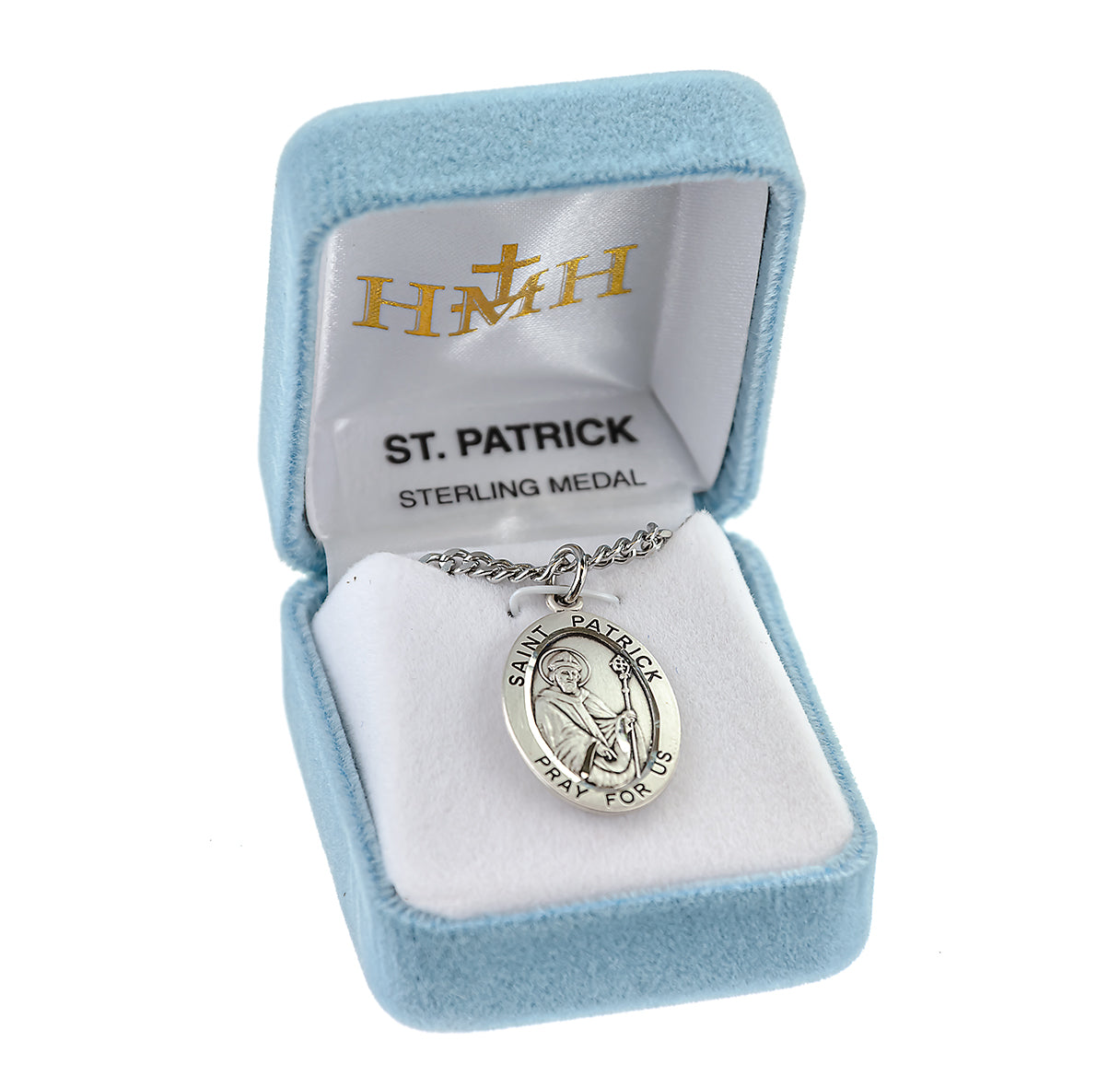 Patron Saint Patrick Oval Sterling Silver Medal Pendant with Chain | .925 Silver