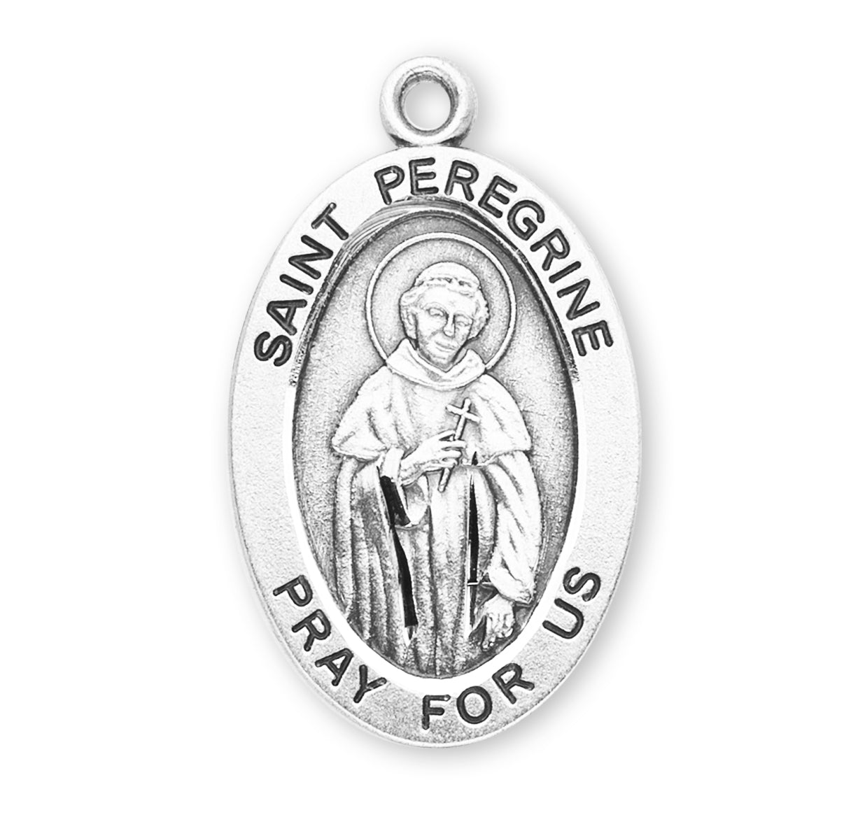 Patron Saint Peregrine Oval Sterling Silver Medal Pendant with Chain | .925 Silver