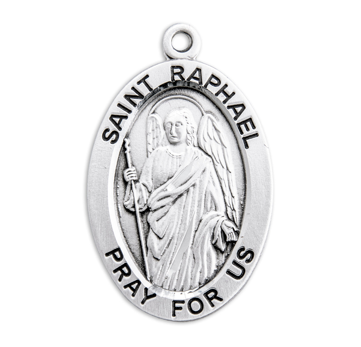 Patron Saint Raphael Archangel Oval Sterling Silver Medal Pendant with Chain | .925 Silver