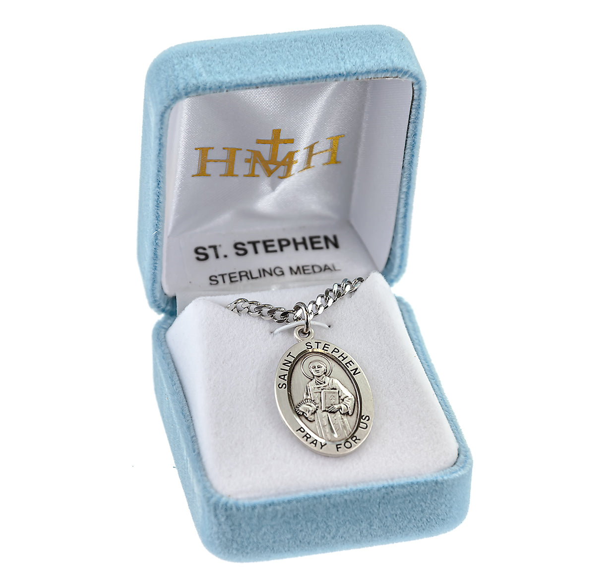 Patron Saint Stephen Oval Sterling Silver Medal Pendant with Chain | .925 Silver