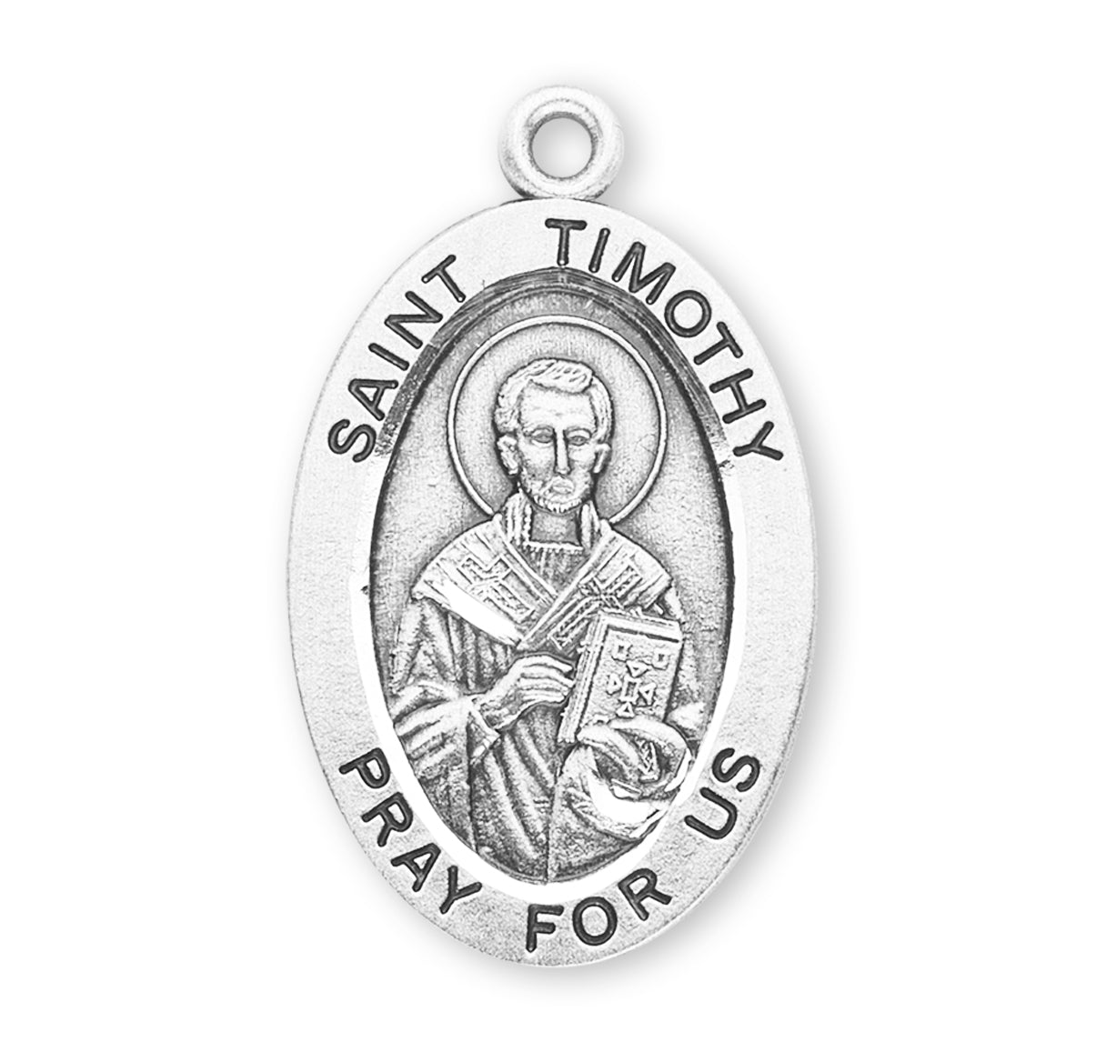 Patron Saint Timothy Oval Sterling Silver Medal Pendant with Chain | .925 Silver