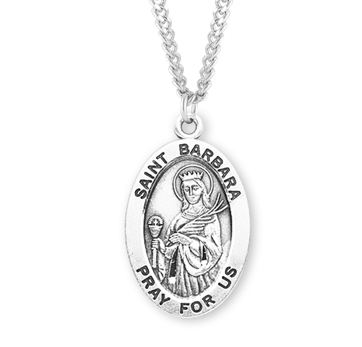 Patron Saint Barbara Oval Sterling Silver Medal Pendant with Chain | .925 Silver