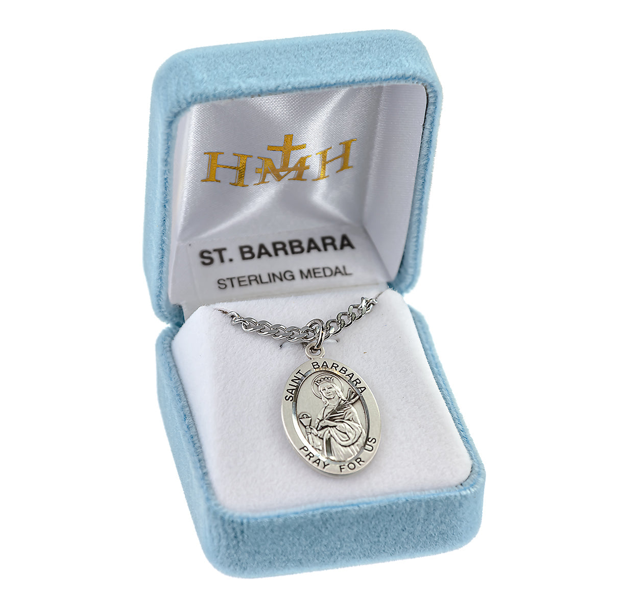 Patron Saint Barbara Oval Sterling Silver Medal Pendant with Chain | .925 Silver