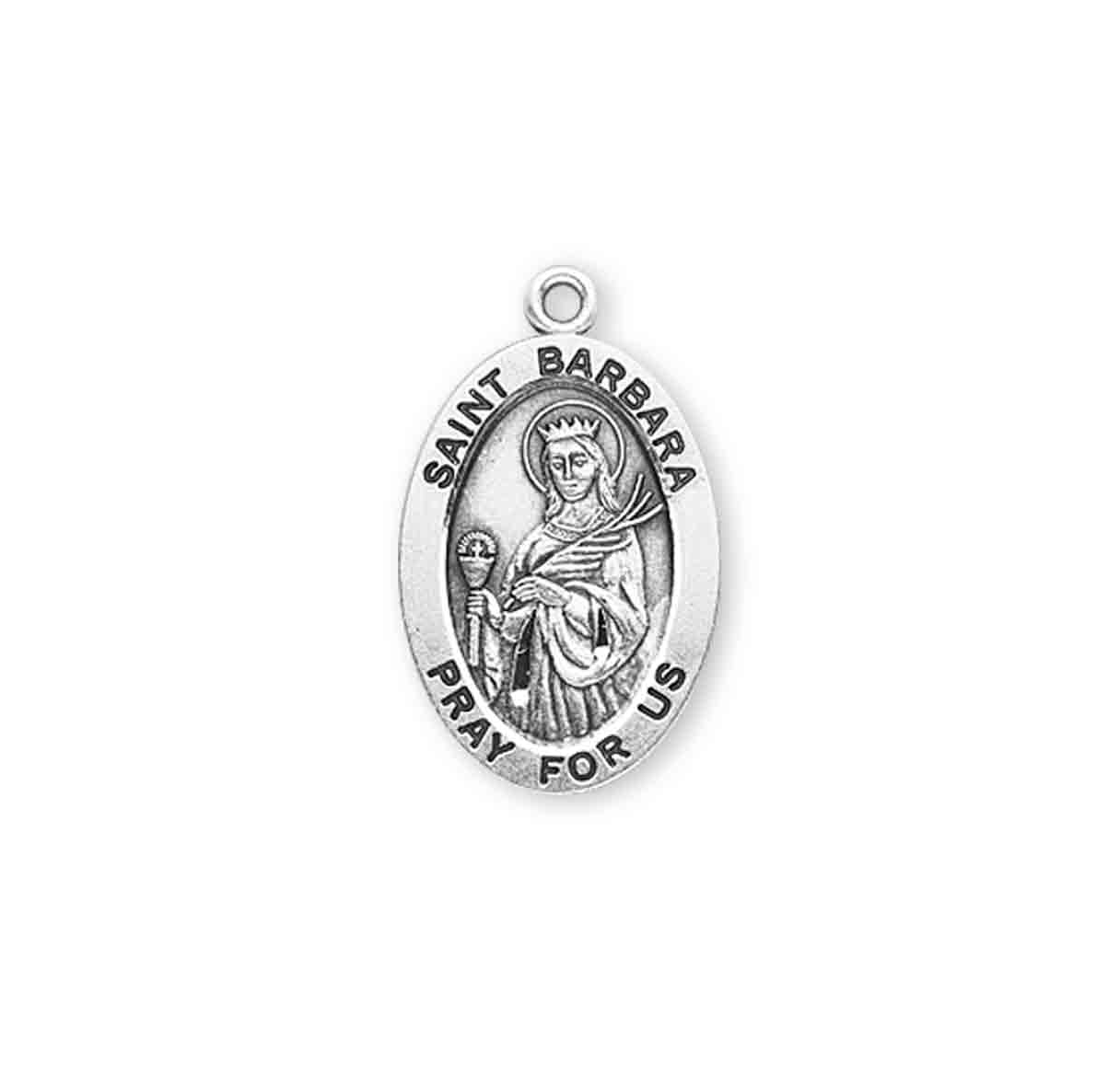 Patron Saint Barbara Oval Sterling Silver Medal Pendant with Chain | .925 Silver