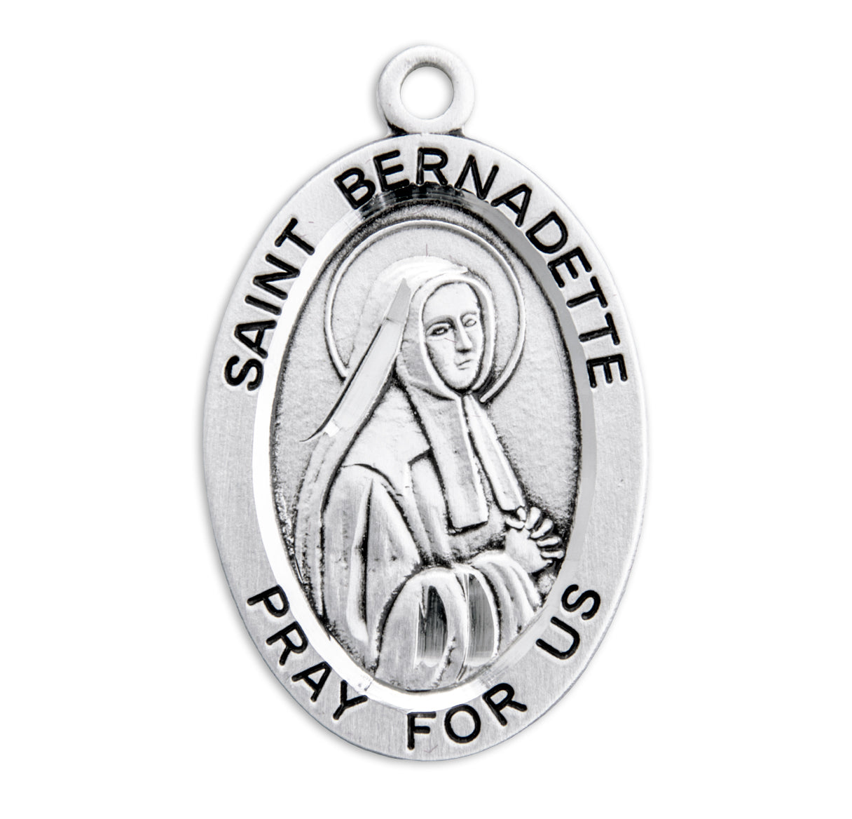Patron Saint Bernadette Oval Sterling Silver Medal Pendant with Chain | .925 Silver
