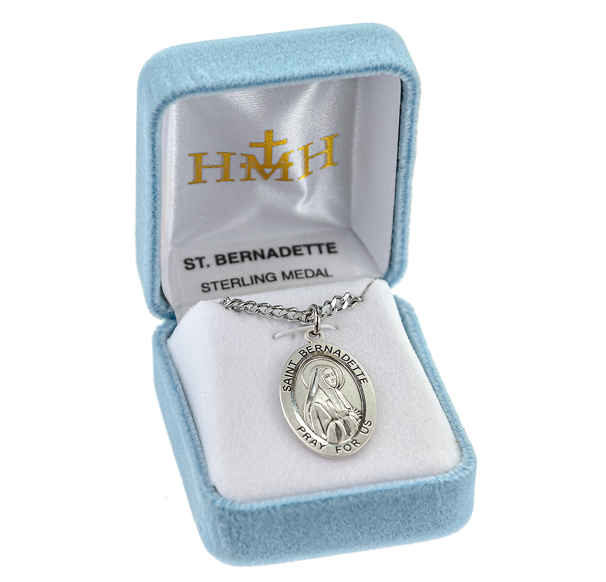 Patron Saint Bernadette Oval Sterling Silver Medal Pendant with Chain | .925 Silver