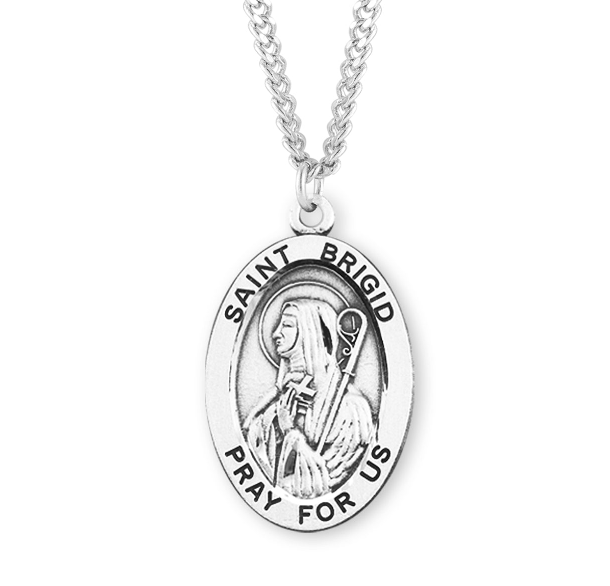 Patron Saint Brigid Oval Sterling Silver Medal Pendant with Chain | .925 Silver
