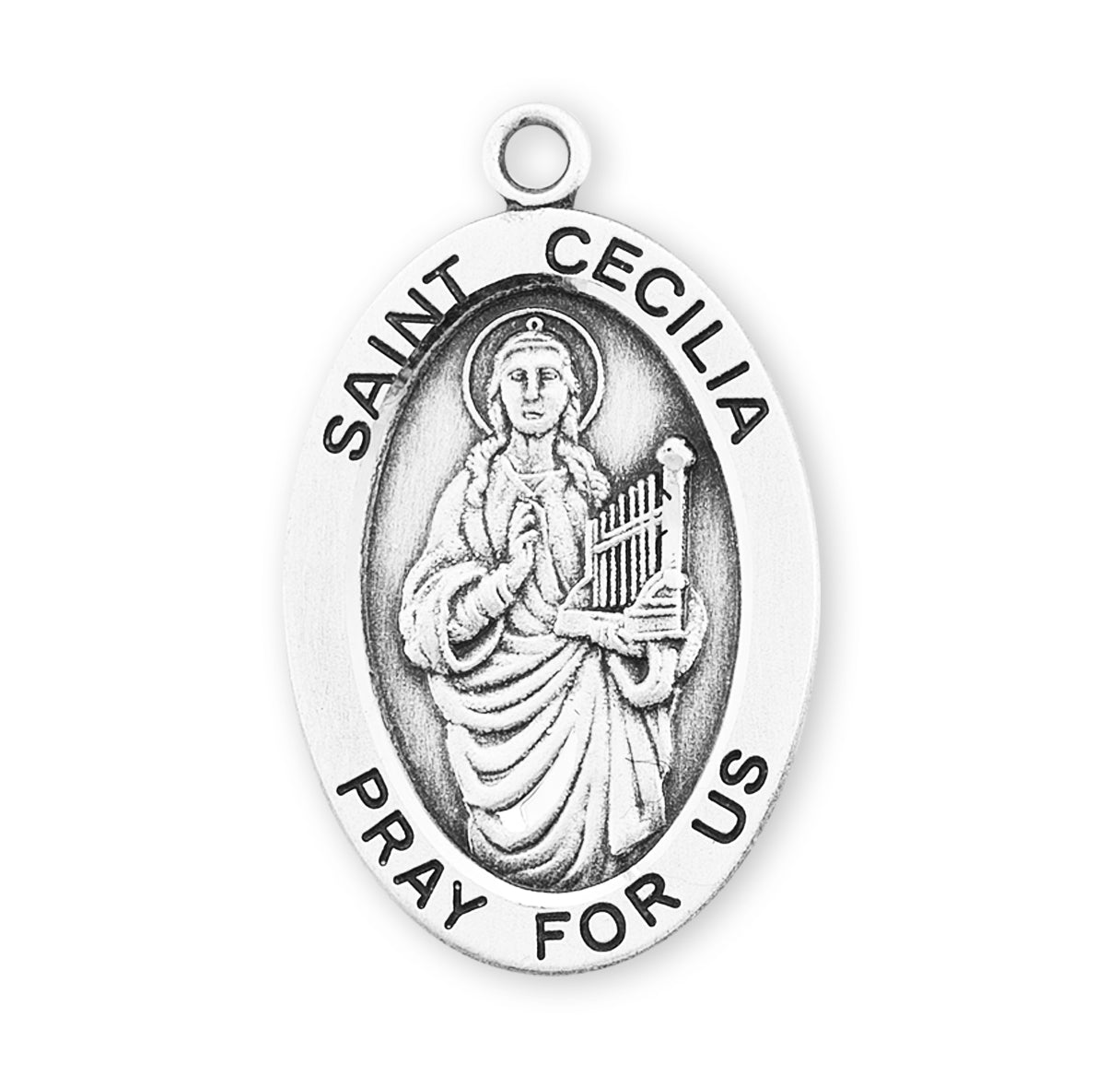 Patron Saint Cecilia Oval Sterling Silver Medal Pendant with Chain | .925 Silver