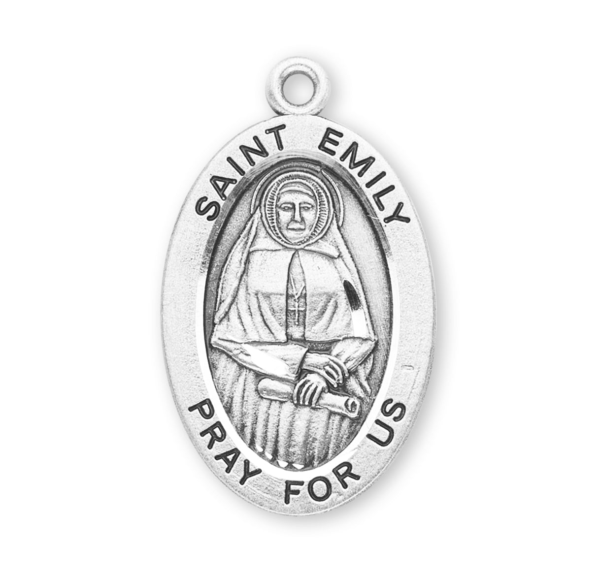 Patron Saint Emily Oval Sterling Silver Medal Pendant with Chain | .925 Silver