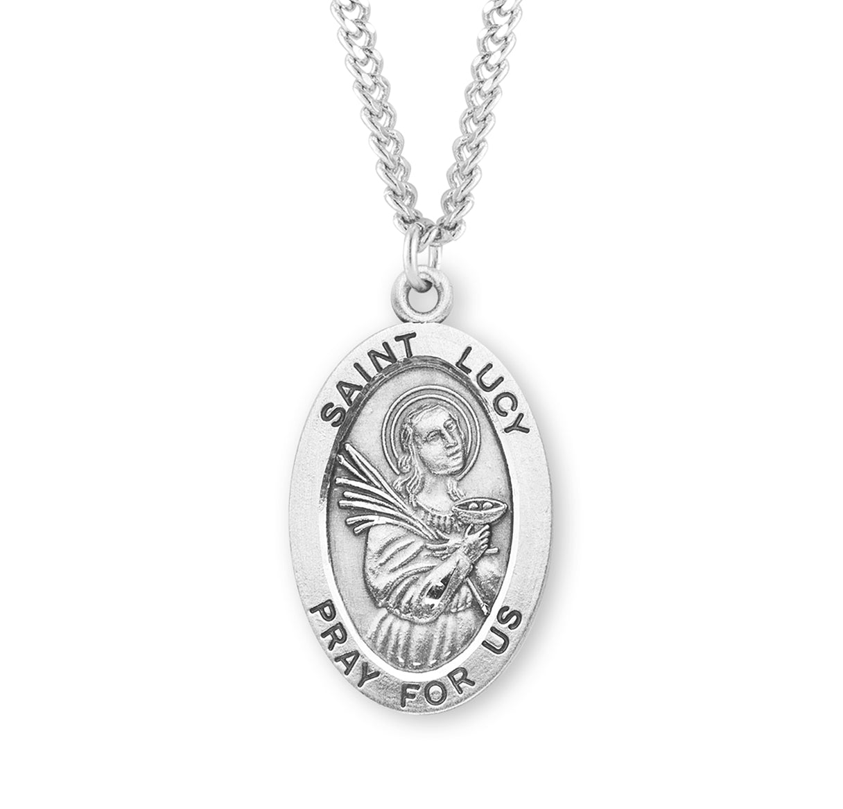 Patron Saint Lucy Oval Sterling Silver Medal Pendant with Chain | .925 Silver